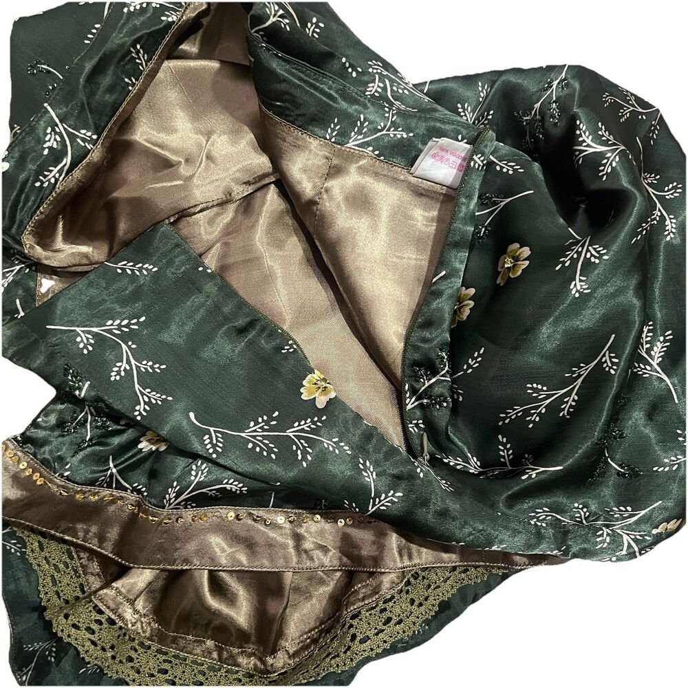 Vintage Oilily Green Skirt Medium Cottage Retro Embroidered Floral Y2K Boho M - Picture 13 of 15